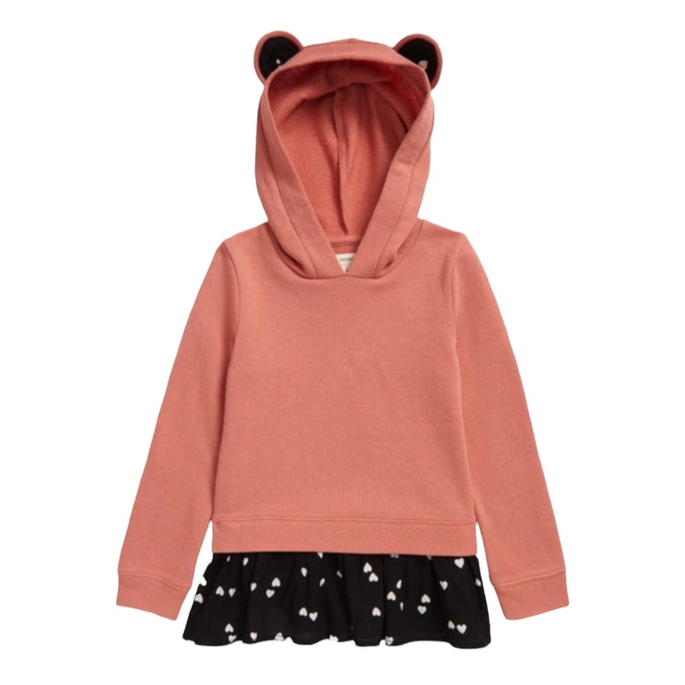 TUCKER + TATE Kids' Animal Ear Hoodie In Pink Brick- Black Hearts size 4
